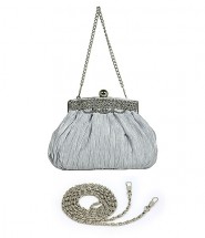 Evening Bag - Satin w/ Vintage Frame - Silver -BG-TS0651SV